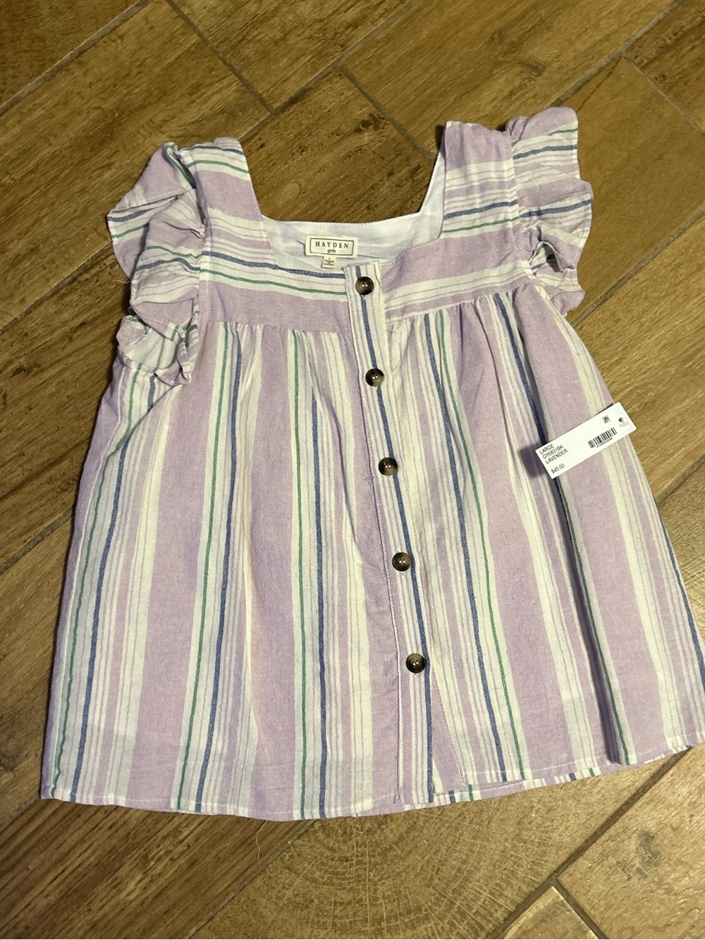 NWT Hayden Lavender and White Striped Button-Front Girls' Top